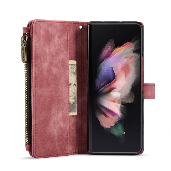 For Samsung Galaxy Z Fold4 5G CaseMe C30 Multifunctional Card Slots Zipper Phone Leather Phone Case(Red)