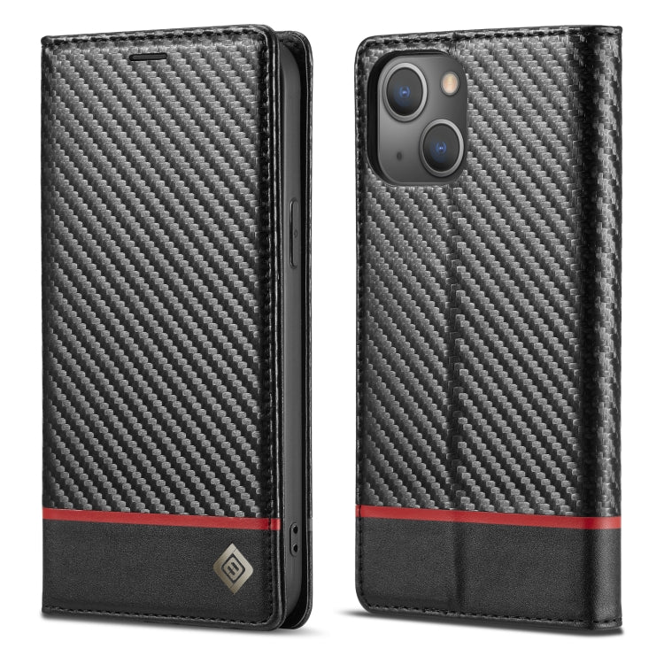 For iPhone 14 LC.IMEEKE Carbon Fiber PU + TPU Leather Case (Horizontal Black)