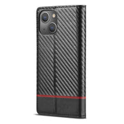 For iPhone 14 LC.IMEEKE Carbon Fiber PU + TPU Leather Case (Horizontal Black)