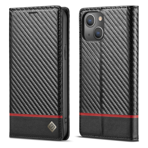 For iPhone 14 LC.IMEEKE Carbon Fiber PU + TPU Leather Case (Horizontal Black)