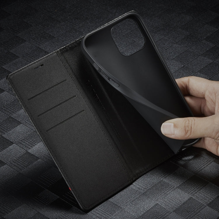 For iPhone 14 LC.IMEEKE Carbon Fiber PU + TPU Leather Case (Horizontal Black)