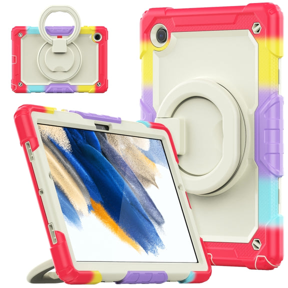 For Samsung Galaxy Galaxy Tab A8 Bracelet Holder Silicone + PC Tablet Case(Colorful Red)