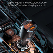 SC01 65W QC3.0 + PD Dual Ports Car Charger with Voltage Display(Silver)