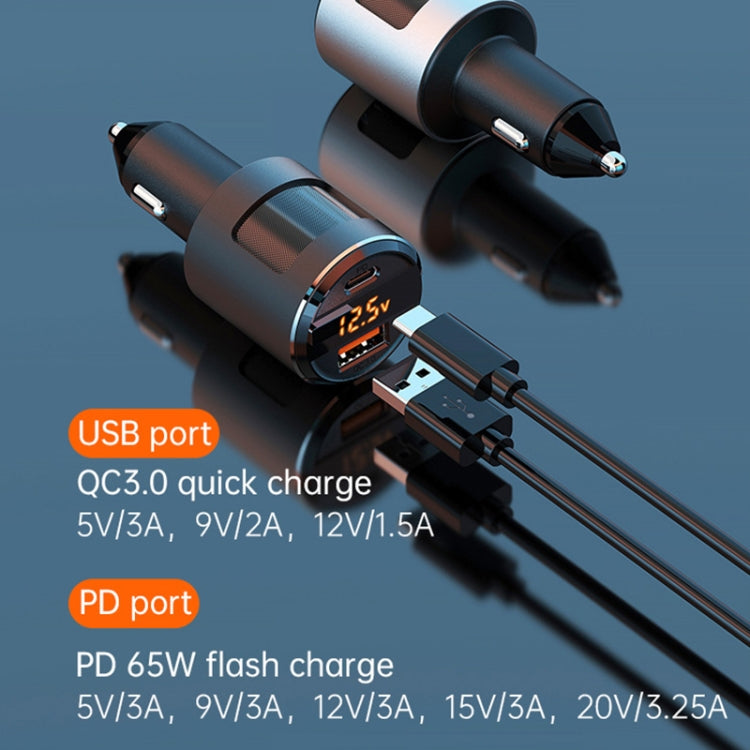 SC01 65W QC3.0 + PD Dual Ports Car Charger with Voltage Display(Silver)