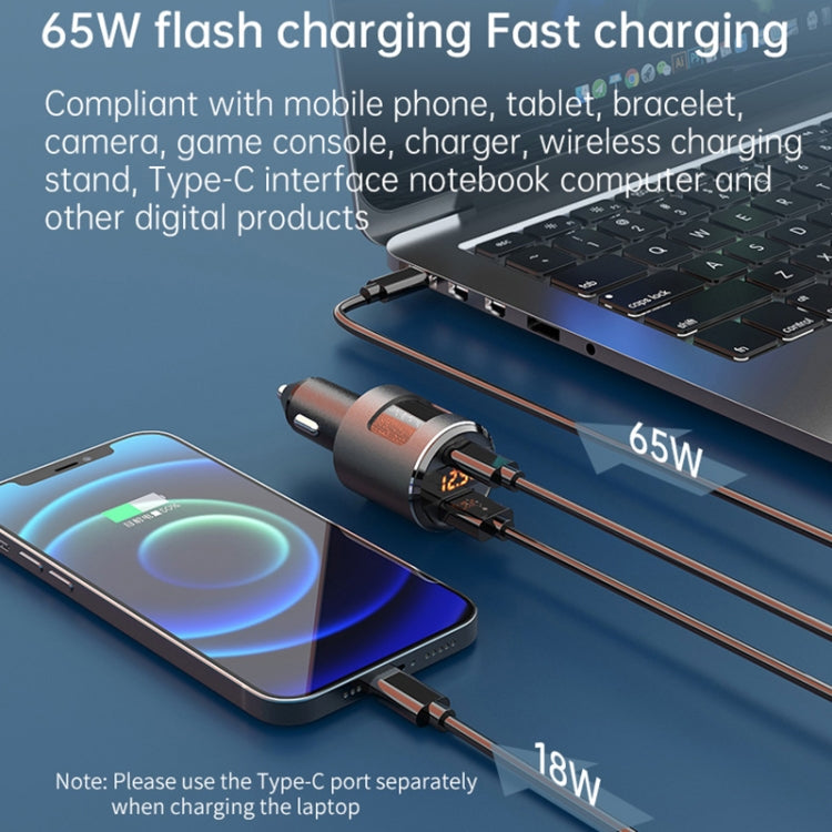 SC01 65W QC3.0 + PD Dual Ports Car Charger with Voltage Display(Silver)