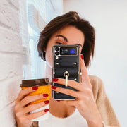 For Samsung Galaxy Z Flip3 5G GKK Colorful PU Phone Case with Ring Holder(Black)