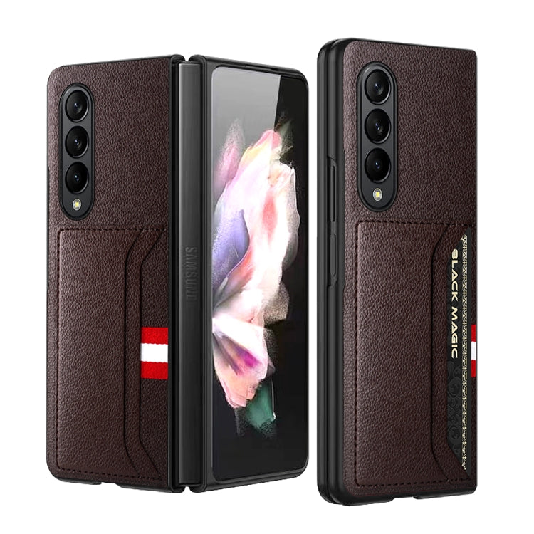 For Samsung Galaxy Z Fold4 5G GKK Litchi Texture Card Slot Phone Case(Brown)