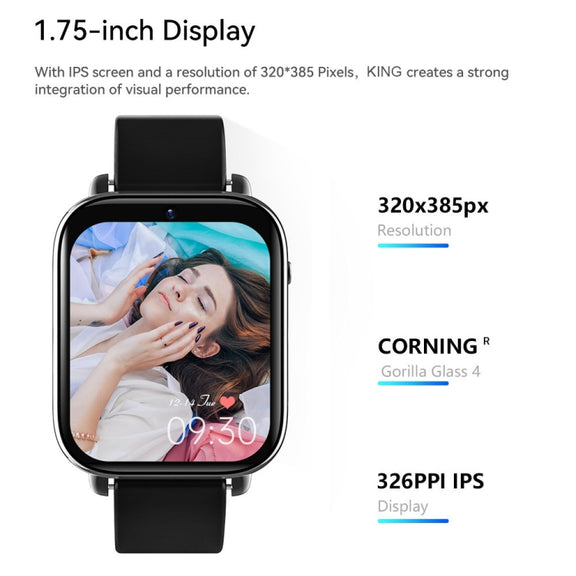 ROGBID KING 1.75 inch Screen 4G LTE Smart Watch Android 9.1OS 4GB+128GB(Black)