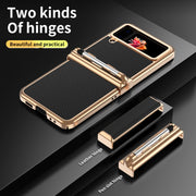 For Samsung Galaxy Z Flip3 5G Litchi Texture Leather Hinged Electroplated Phone Case with Pen(Black Gold)