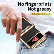 For Samsung Galaxy Z Flip3 5G Litchi Texture Leather Hinged Electroplated Phone Case with Pen(Black Gold)