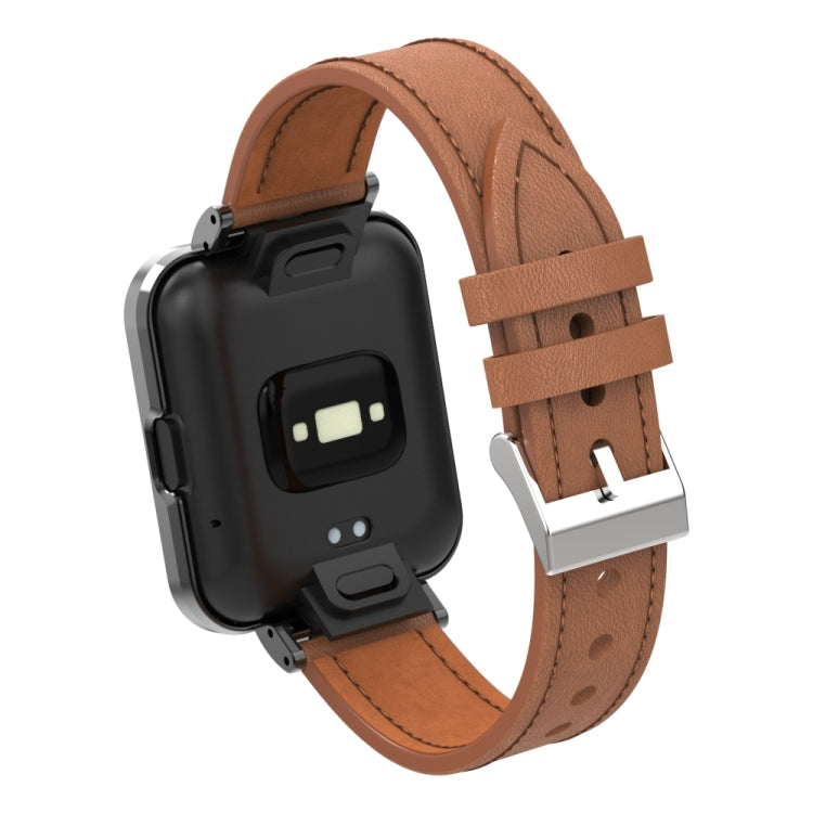 For Xiaomi Redmi Watch 2 Genuine Leather Metal Case Integrated Watch Band(Brown)