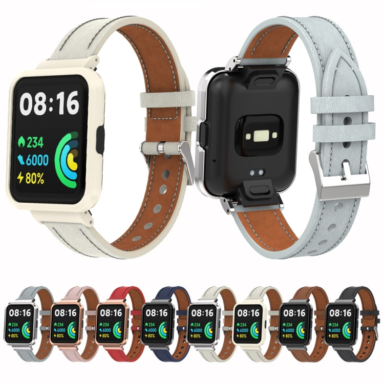 For Xiaomi Redmi Watch 2 Genuine Leather Metal Case Integrated Watch Band(Brown)