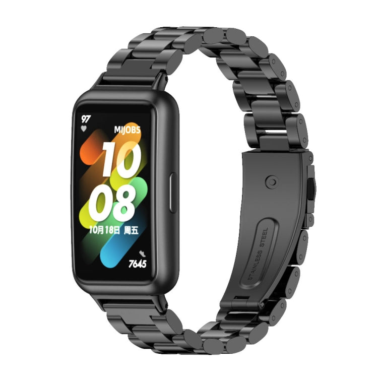 For Huawei Band 7 / 7 NFC MIJOBS Three-Bead Metal Stainless Steel Watch Band(Black) - Watch Bands by MIJOBS