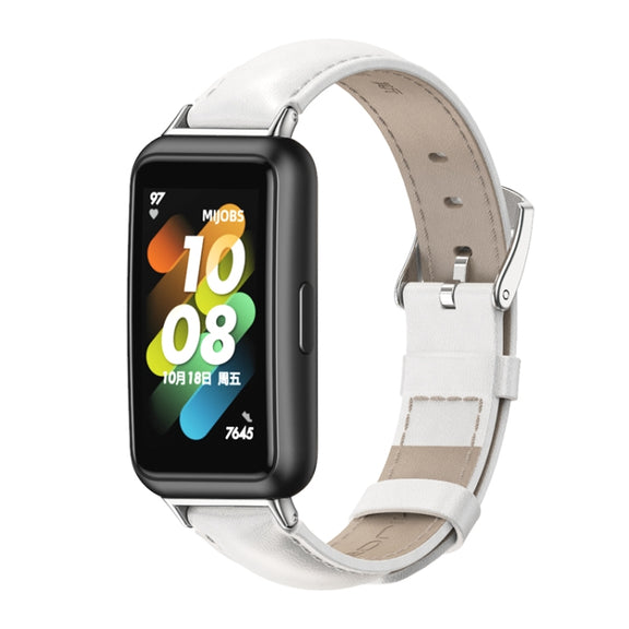 For Huawei Band 7 / 7 NFC MIJOBS Cowhide Leather Watch Band(White Silver)