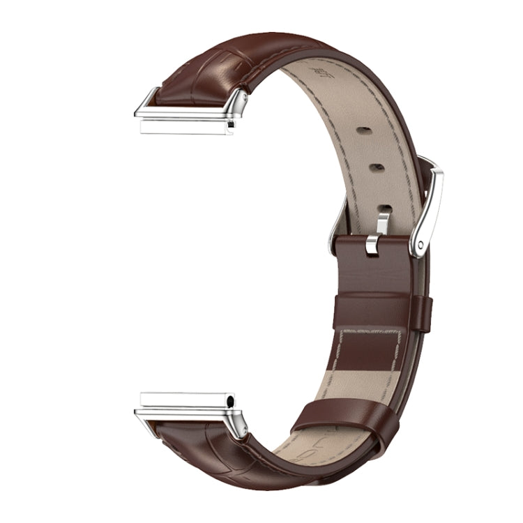 For Huawei Band 7 / 7 NFC MIJOBS Cowhide Leather Watch Band(Bamboo Joint Coffee Silver)