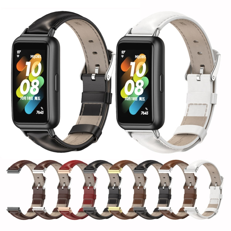 For Huawei Band 7 / 7 NFC MIJOBS Cowhide Leather Watch Band(Brown Silver)