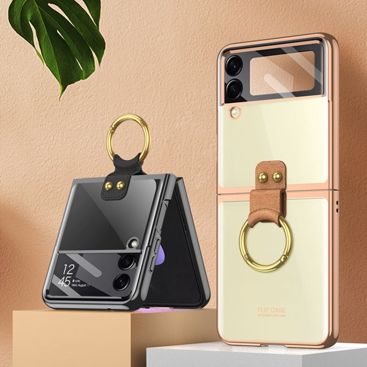 For Samsung Galaxy Z Flip4 GKK Integrated Electroplating Phone Case with Ring(Transparent)