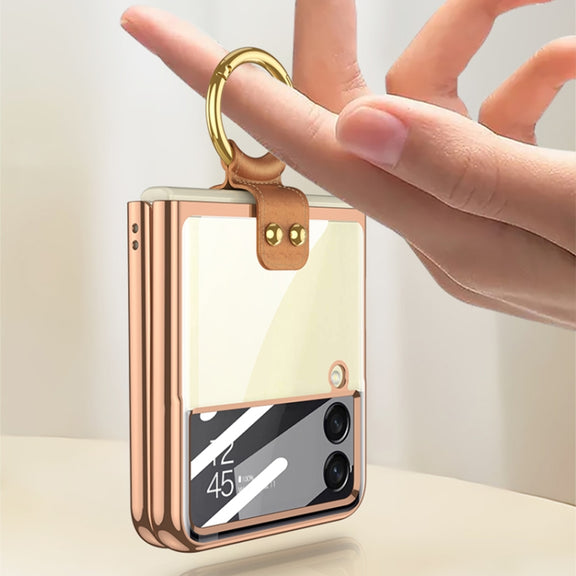 For Samsung Galaxy Z Flip4 GKK Integrated Electroplating Phone Case with Ring(Green)