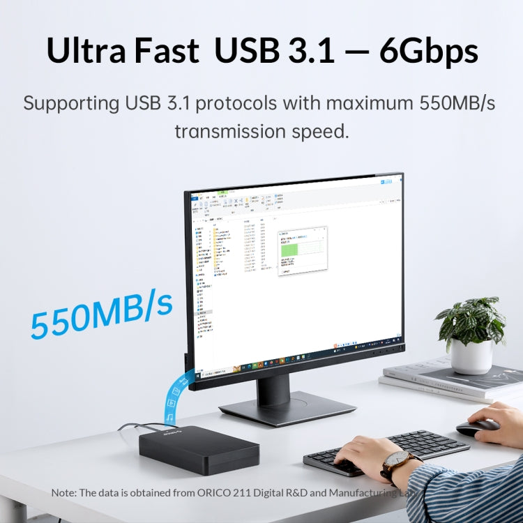 ORICO HM35C3 3.5 inch USB3.1 Gen1 Type-C Hard Drive Enclosure, Plug:EU Plug(Black)