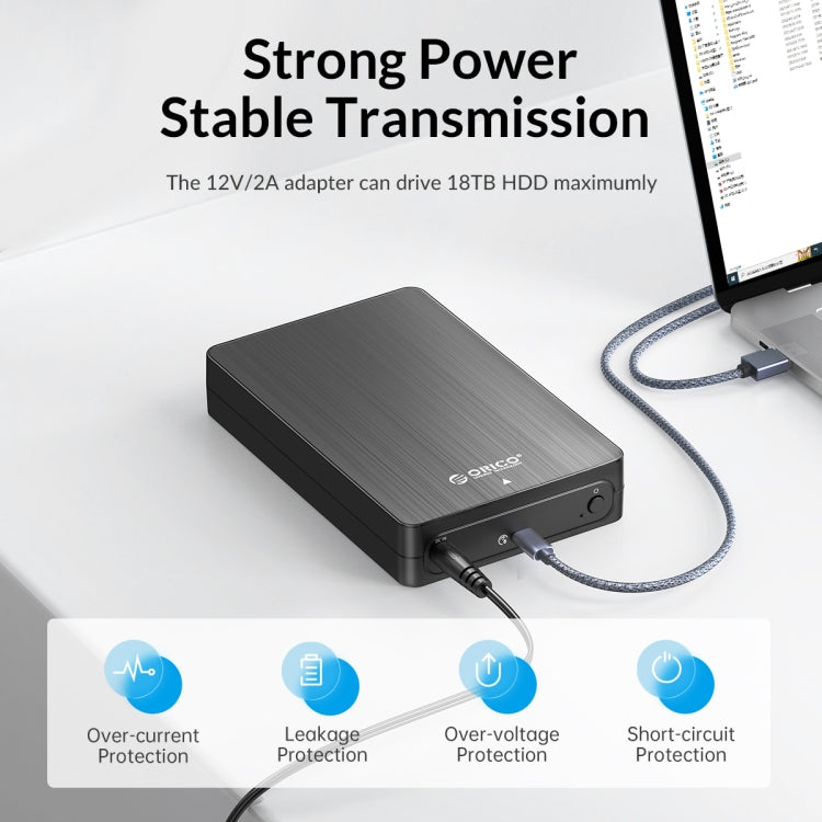 ORICO HM35C3 3.5 inch USB3.1 Gen1 Type-C Hard Drive Enclosure, Plug:EU Plug(Black)