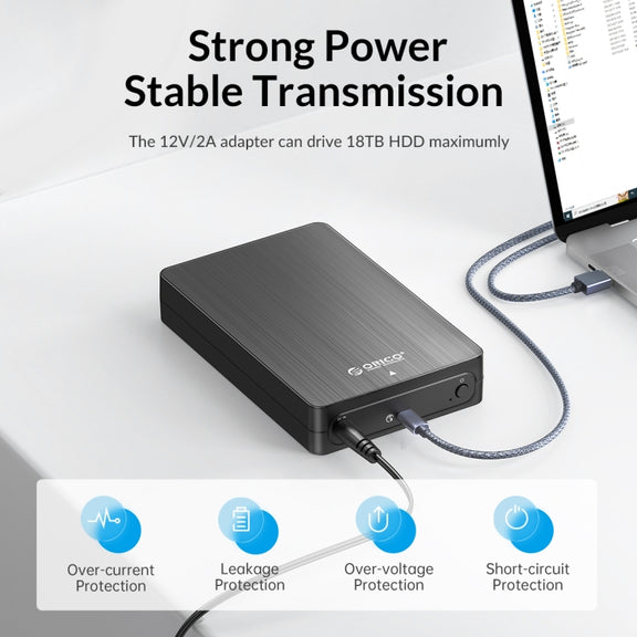 ORICO HM35C3 3.5 inch USB3.1 Gen1 Type-C Hard Drive Enclosure, Plug:EU Plug(Black)