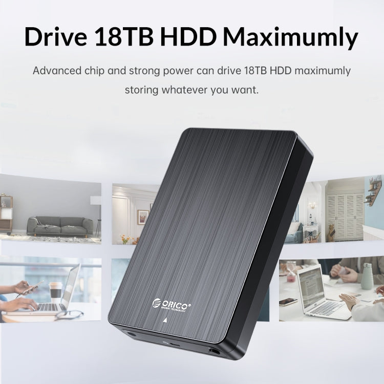 ORICO HM35C3 3.5 inch USB3.1 Gen1 Type-C Hard Drive Enclosure, Plug:EU Plug(Black)