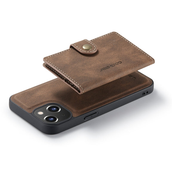 For iPhone 14 JEEHOOD Retro Magnetic Detachable Leather Phone Case (Brown)