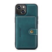 For iPhone 14 JEEHOOD Retro Magnetic Detachable Leather Phone Case (Blue)