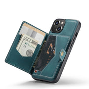 For iPhone 14 JEEHOOD Retro Magnetic Detachable Leather Phone Case (Blue)