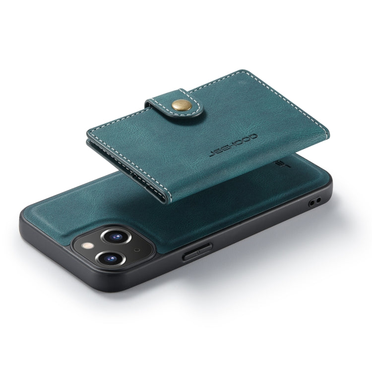 For iPhone 14 JEEHOOD Retro Magnetic Detachable Leather Phone Case (Blue)