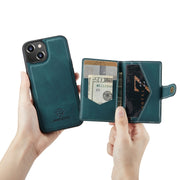 For iPhone 14 JEEHOOD Retro Magnetic Detachable Leather Phone Case (Blue)