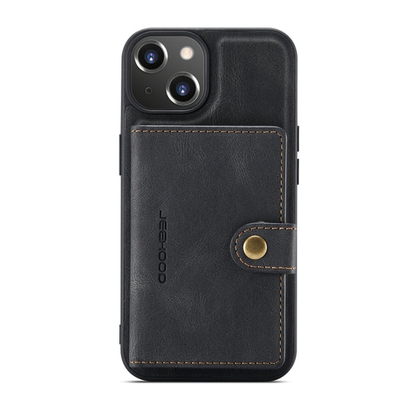 For iPhone 14 JEEHOOD Retro Magnetic Detachable Leather Phone Case (Black)