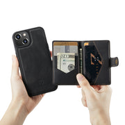 For iPhone 14 JEEHOOD Retro Magnetic Detachable Leather Phone Case (Black)