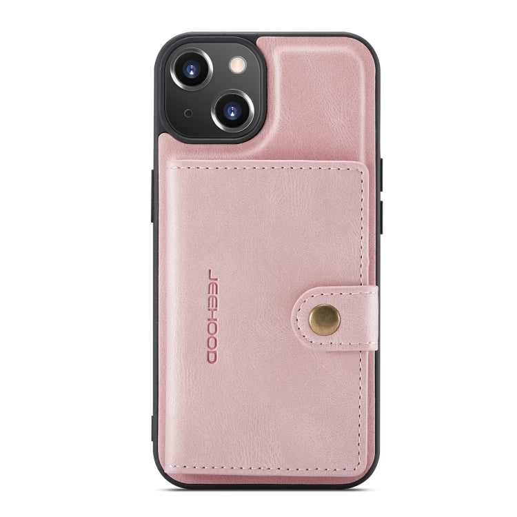 For iPhone 14 JEEHOOD Retro Magnetic Detachable Leather Phone Case (Pink)