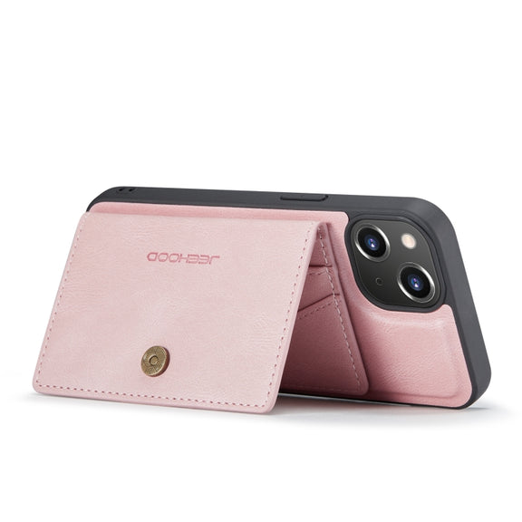 For iPhone 14 JEEHOOD Retro Magnetic Detachable Leather Phone Case (Pink)