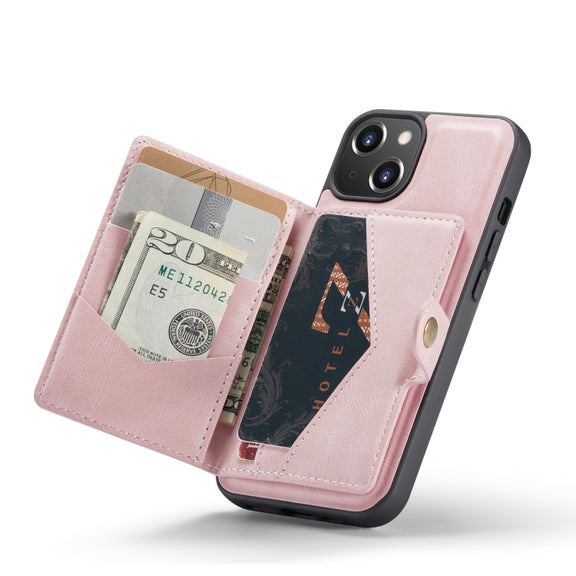 For iPhone 14 JEEHOOD Retro Magnetic Detachable Leather Phone Case (Pink)