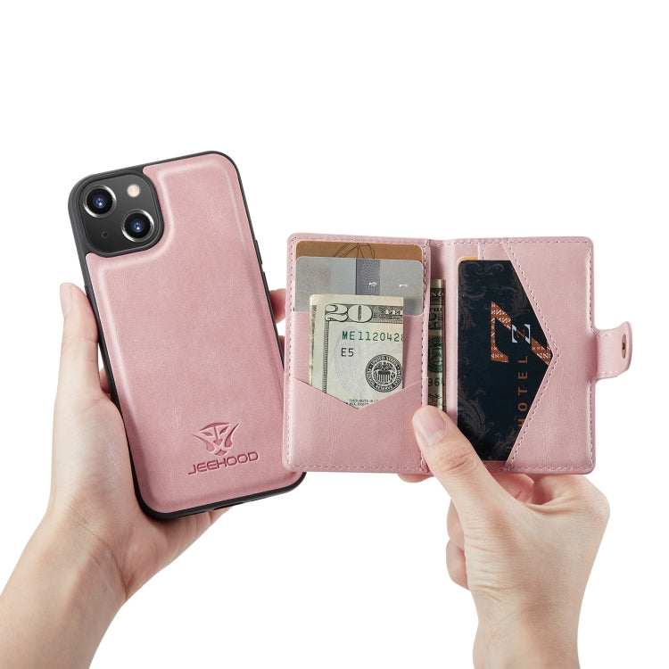 For iPhone 14 JEEHOOD Retro Magnetic Detachable Leather Phone Case (Pink)