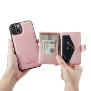 For iPhone 14 JEEHOOD Retro Magnetic Detachable Leather Phone Case (Pink)