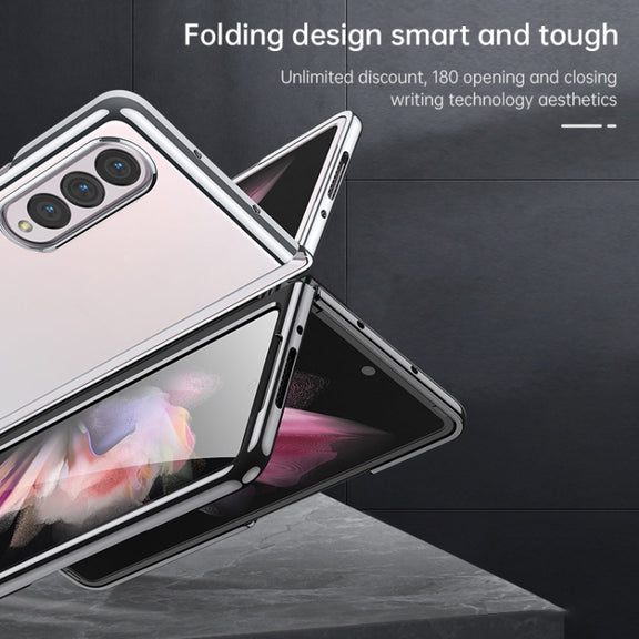 For Samsung Galaxy Z Fold4 SULADA Shockproof Plating PC Transparent Protective Case(Blue)
