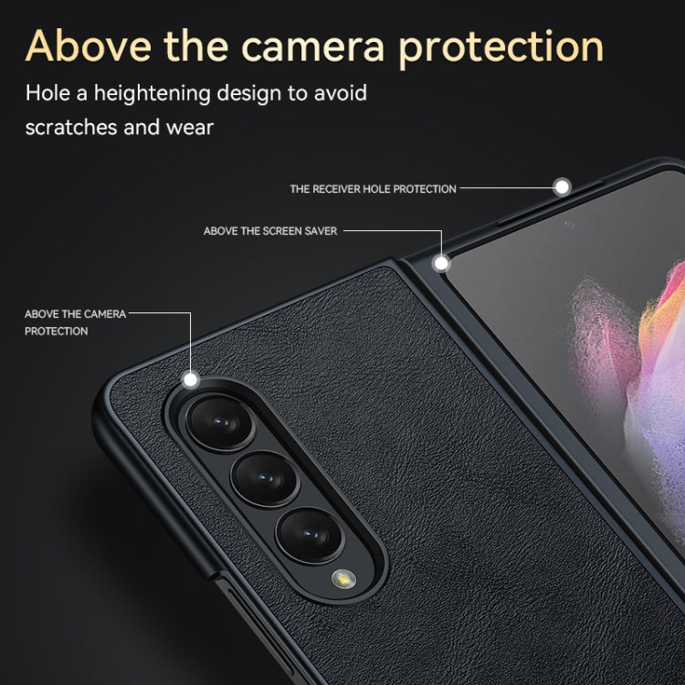 For Samsung Galaxy Z Fold4 SULADA Shockproof TPU + Handmade Leather Protective Case(Blue)
