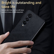 For Samsung Galaxy Z Fold4 SULADA Shockproof TPU + Handmade Leather Protective Case(Brown)