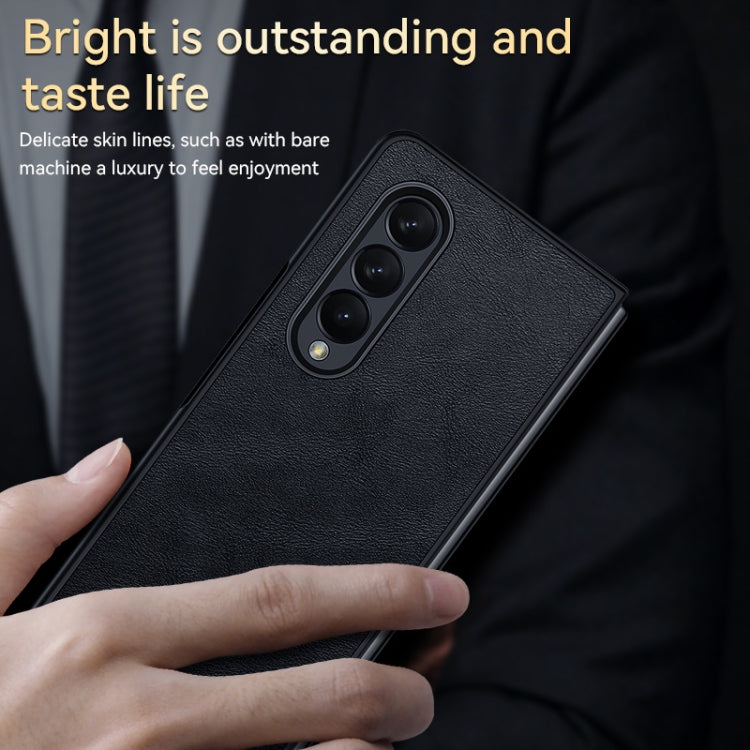 For Samsung Galaxy Z Fold4 SULADA Shockproof TPU + Handmade Leather Protective Case(Blue)
