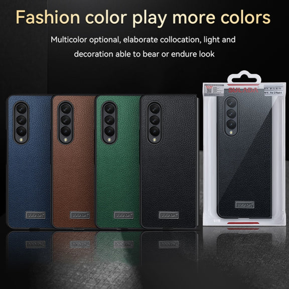 For Samsung Galaxy Z Fold4 SULADA Shockproof TPU + Handmade Leather Phone Case(Blue)