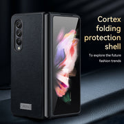 For Samsung Galaxy Z Fold4 SULADA Shockproof TPU + Handmade Leather Phone Case(Blue)
