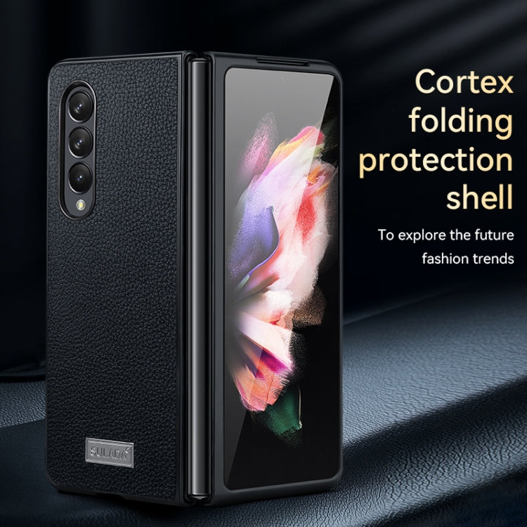 For Samsung Galaxy Z Fold4 SULADA Shockproof TPU + Handmade Leather Phone Case(Blue)
