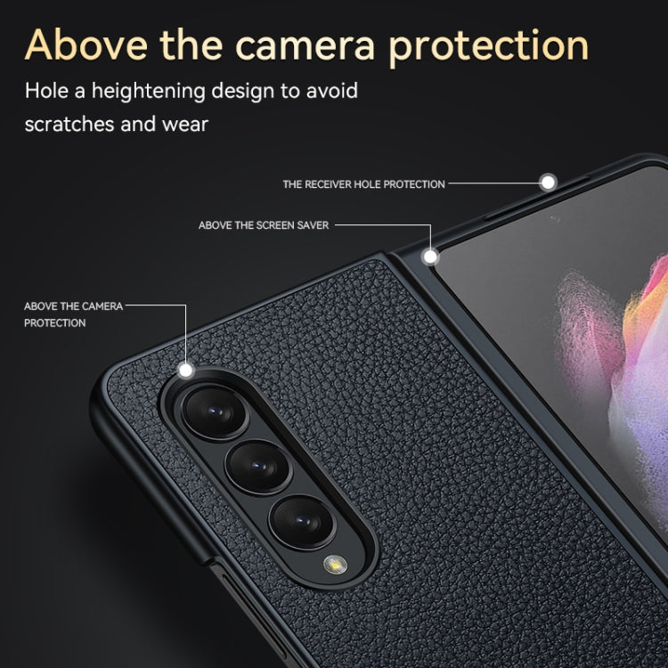 For Samsung Galaxy Z Fold4 SULADA Shockproof TPU + Handmade Leather Phone Case(Blue)