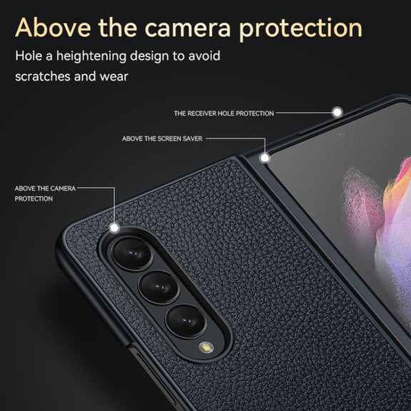 For Samsung Galaxy Z Fold4 SULADA Shockproof TPU + Handmade Leather Phone Case(Blue)
