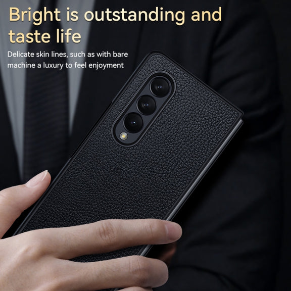 For Samsung Galaxy Z Fold4 SULADA Shockproof TPU + Handmade Leather Phone Case(Blue)