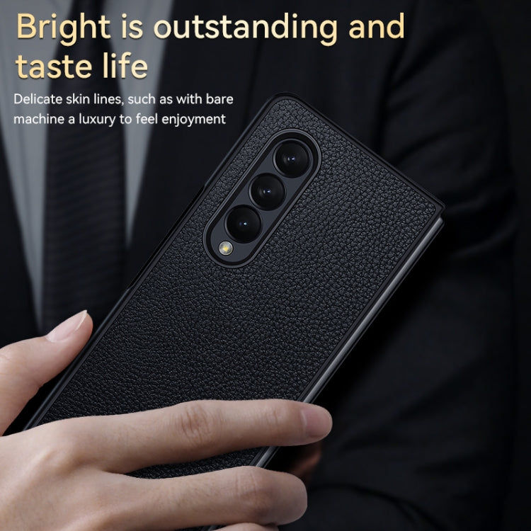 For Samsung Galaxy Z Fold4 SULADA Shockproof TPU + Handmade Leather Phone Case(Blue)