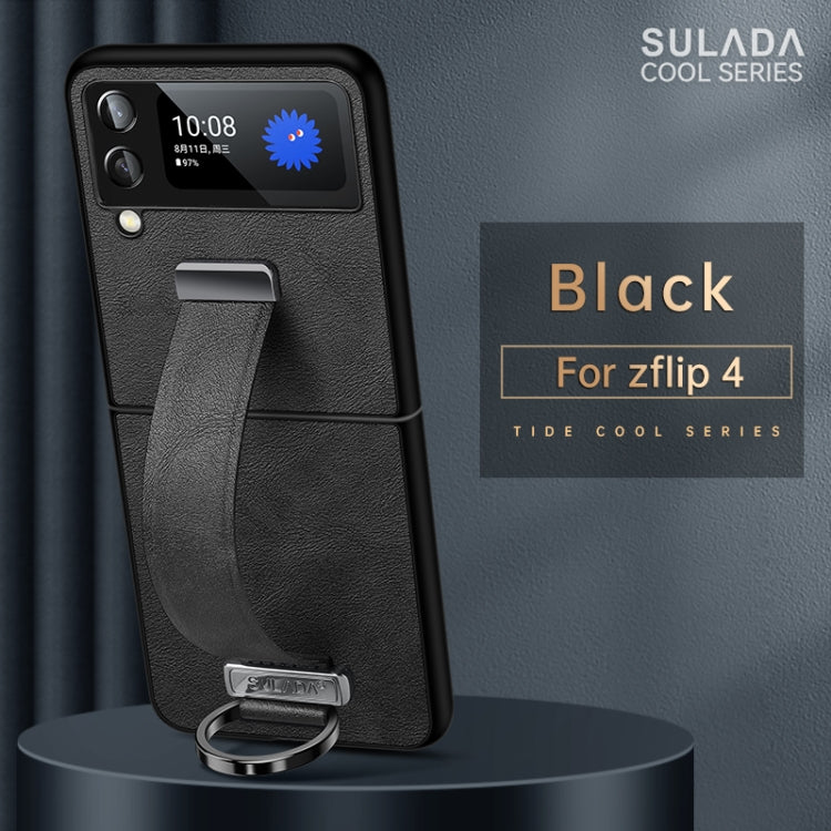 For Samsung Galaxy Z Flip4 SULADA Cool Series PC + Leather Texture Skin Feel Shockproof Phone Case(Black)